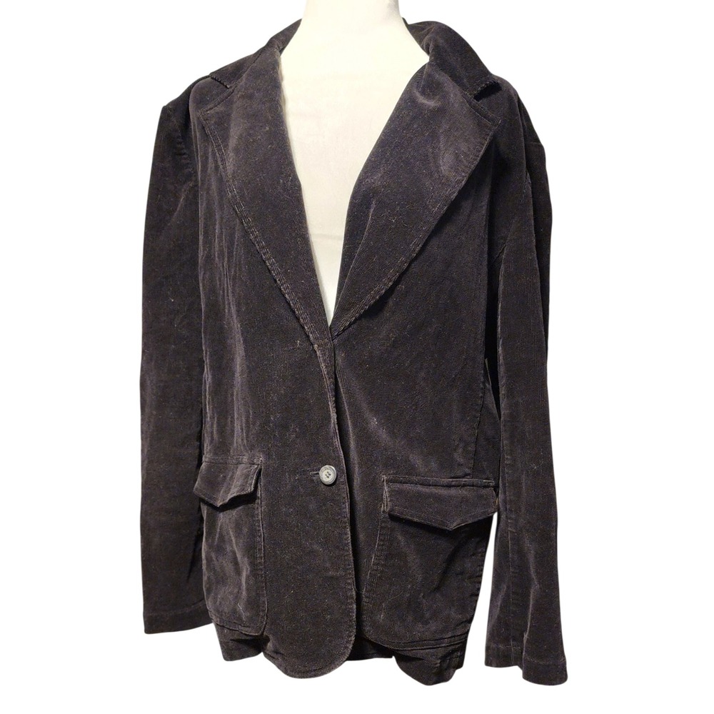 Crazy Horse Liz Claiborne Corduroy Blazer Jacket Size 16 Black Button W/Pockets